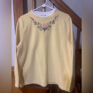 Vintage Yellow Embroidered Floral Fleece Sweatshirt, Women’s L Spring Comfy